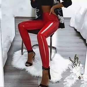 Bright Red PU Leather Leggings
